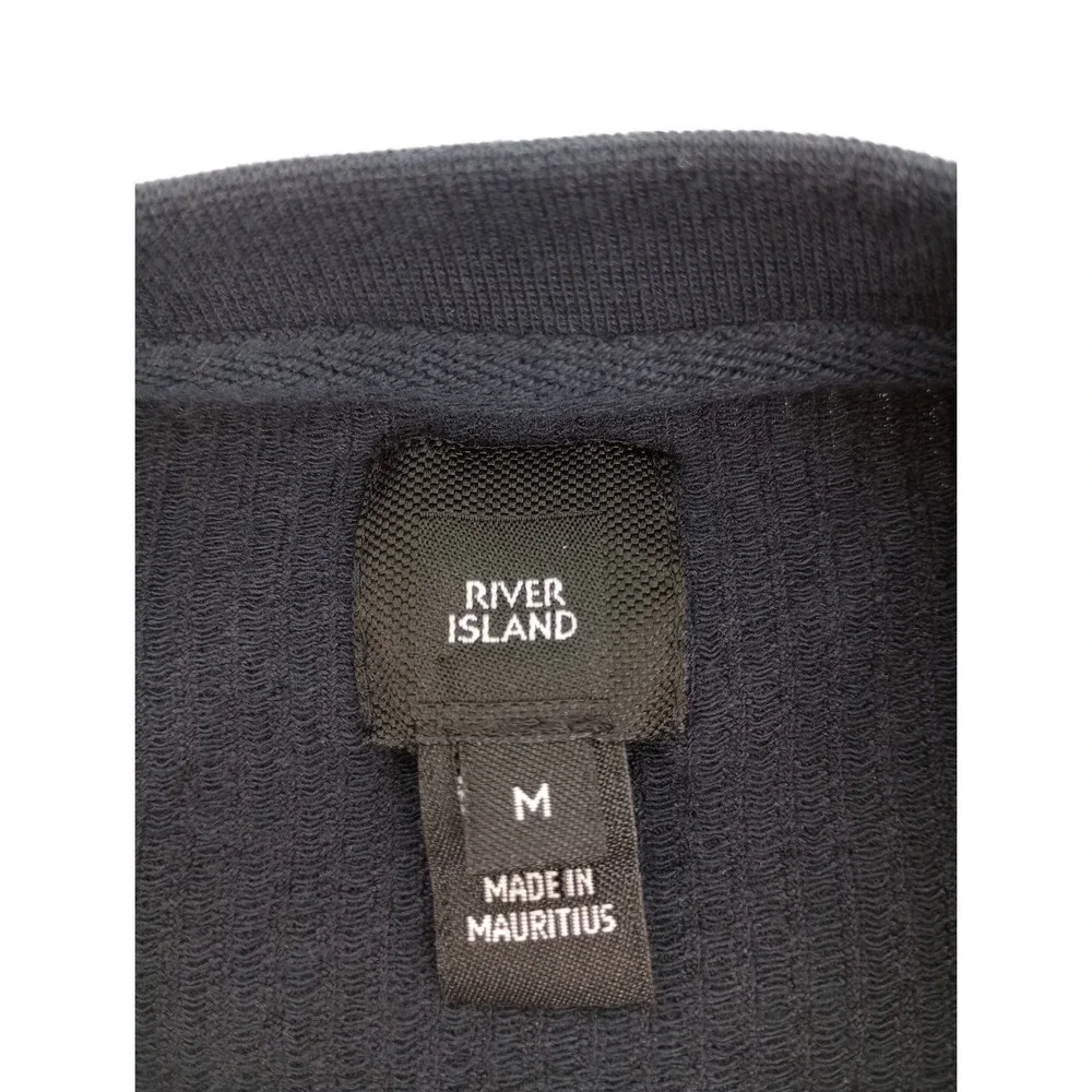 River Island T-Shirt Mens Size M Navy Blue Ribbed Short Sleeve Logo